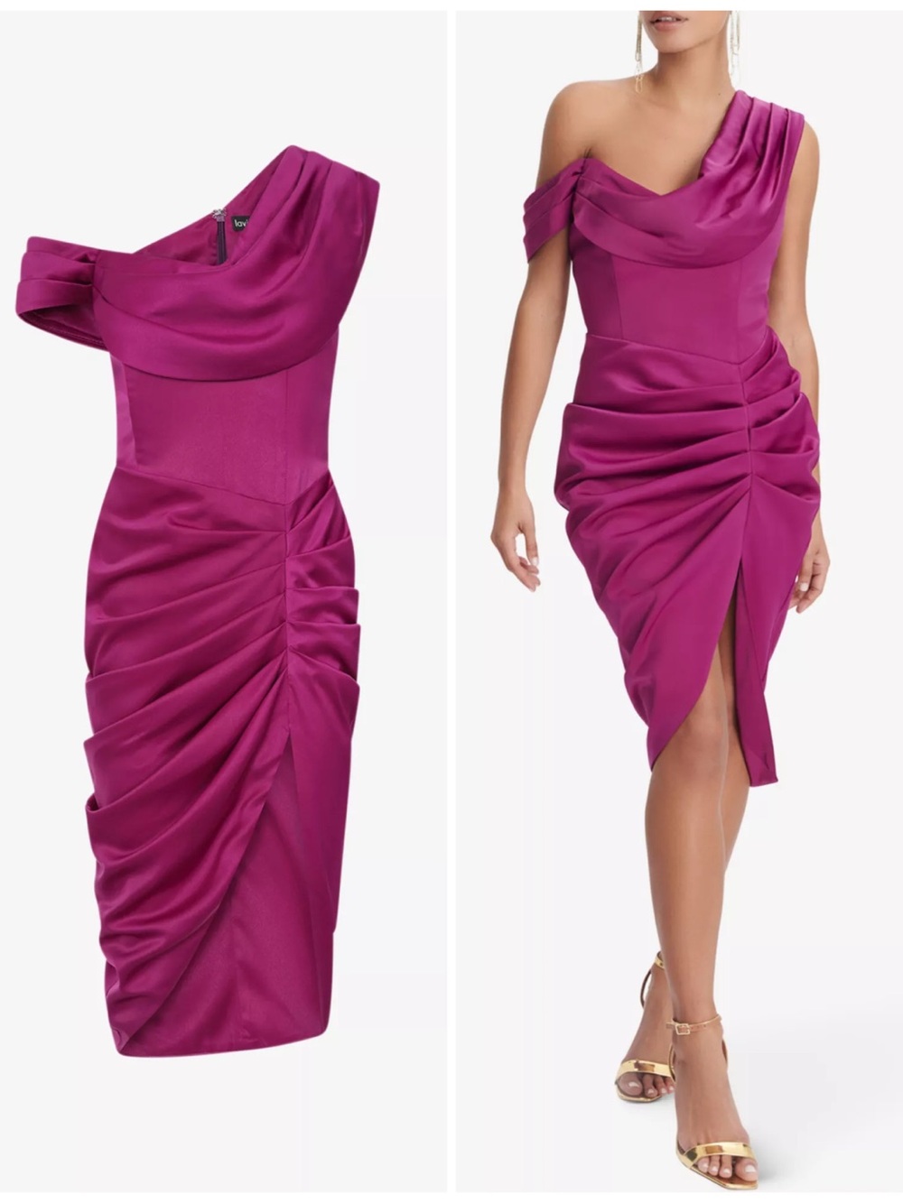 Lavish Alice Mya pleated asymmetric satin midi dress Size US 4